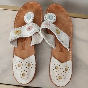 Jack Rogers White Leather Floral Vintage Style Women Thong Sandals Size 7